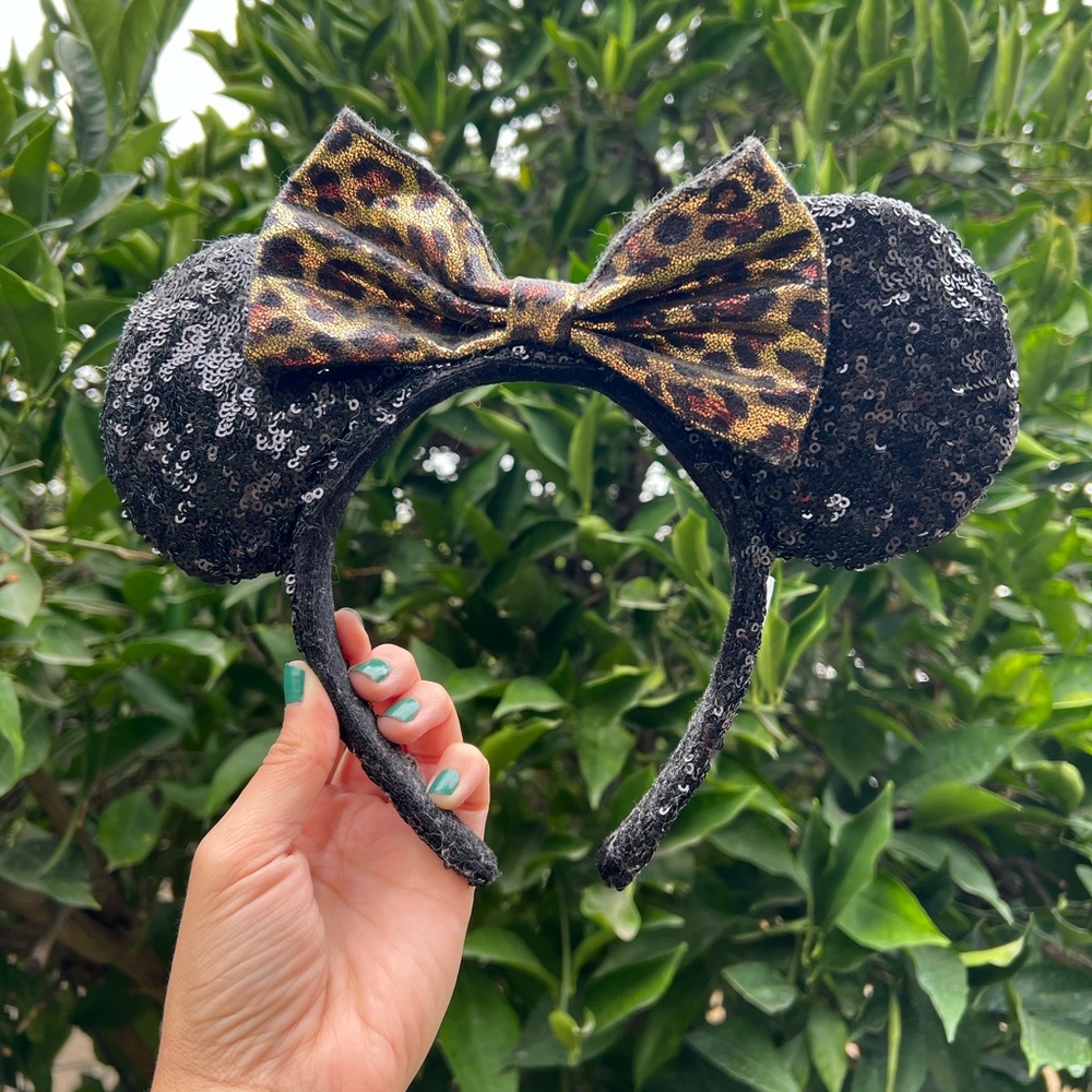 Disney black leopard bow Minnie ears headband